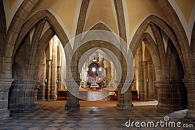 Gothic cathedral interior in Trebic Editorial Stock Photo