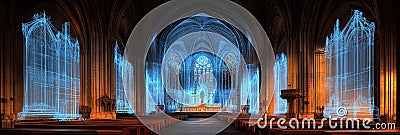 Gothic Cathedral Intricate Wireframe. Architecture as Art in Technology And Design Digital Render. Stock Photo