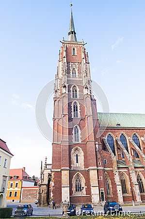Gothic cathedral of St. John the Baptist Katedra Å›w. Jana Chrzciciela in Ostrow Tumski Editorial Stock Photo