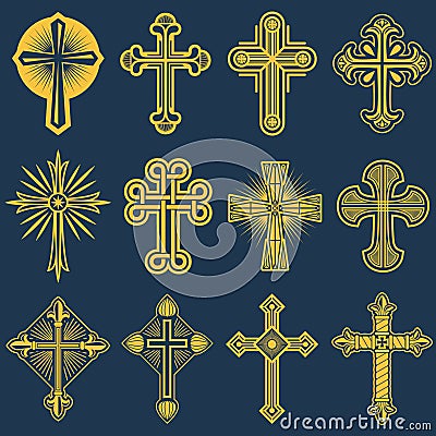 Gothic catholic cross vector icons, catholicism symbol Vector Illustration
