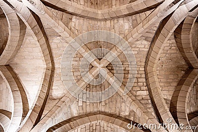 Gothic ceiling of main hall in Conciergerie in Paris Stock Photo
