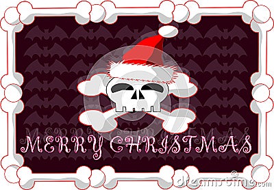 Gothic christmas greeting card with skull, fun, colors. Cartoon Illustration