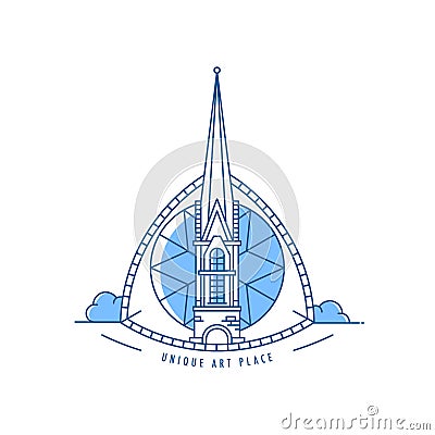 Gothic Church line art Vector Illustration