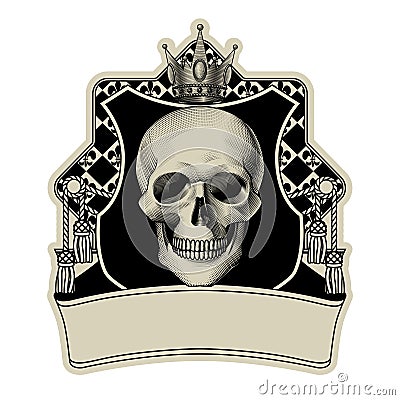 Gothic coat of arms with skull with crown. Vector Illustration