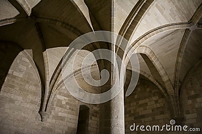 Gothic Column Room Interior Stock Photo