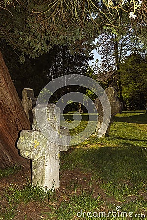 Gothic crosses and tombs in Saint-Hubert Chruch, Aubel Stock Photo