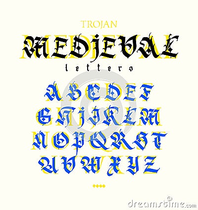 Gothic, display English alphabet. Vector. Medieval Latin letters. Signs and symbols for the monogram. Old European style. Calligra Vector Illustration