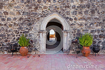 Gothic door of the Palatial Residence (Pacos Novos) of the Leiria Caste. Stock Photo