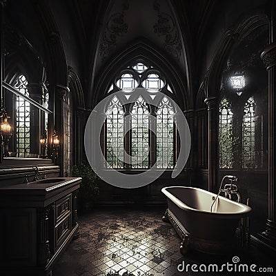 Gothic Fancy Bathroom. AI Generated Stock Photo