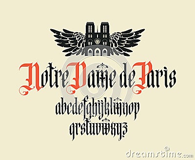 Gothic font. Notre dame de Paris lettering Vector Illustration