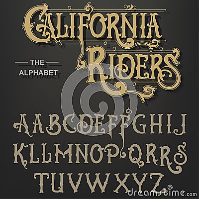 Gothic font, Original Typeface, handmade medieval script, Capital calligraphic letters. Vector Vector Illustration