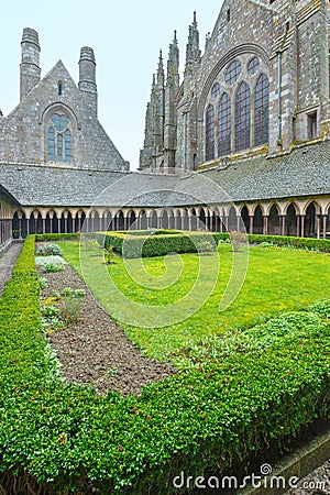The Gothic gallery of St. Michael monastery. Mont Saint-Michel, Stock Photo