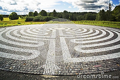 Gothic labyrinth from black and white cobble-stones Stock Photo