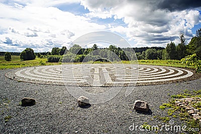 Gothic labyrinth from black and white cobble-stones Stock Photo