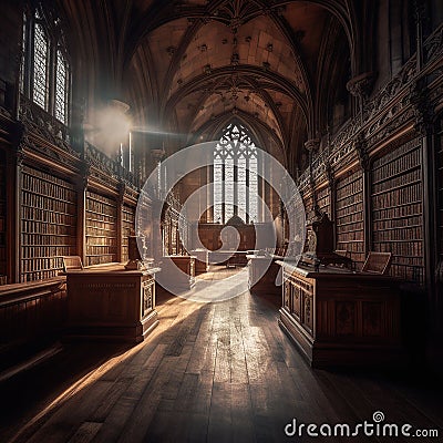 Gothic Library. AI Generated Stock Photo