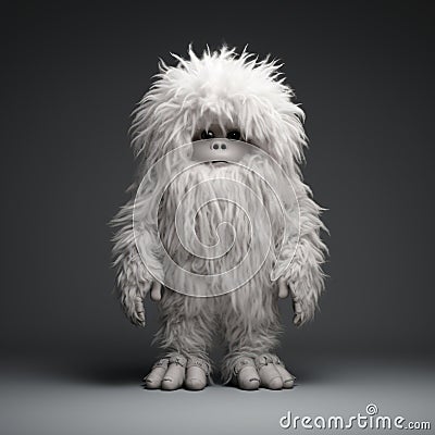 Gothic Minimalism: The Extruded Design Of A White Furry Yeti Humanoid Stock Photo