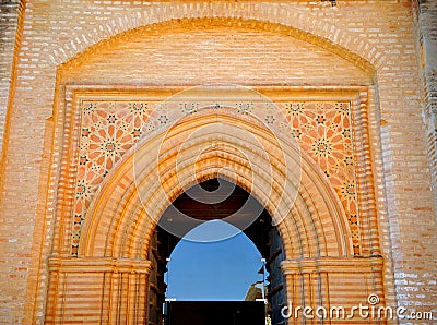 Gothic mudejar door of the Monastery of San Isidoro del Campo in Santiponce near Seville, Andalusia, Spain. Stock Photo