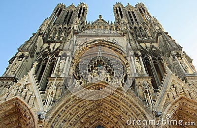 Gothic Notre-Dame Cathedral in Reims (France) Stock Photo
