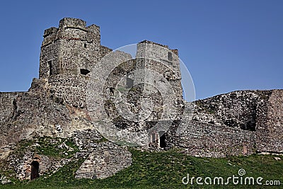 Gothic part of castle Levice, Slovakia, against spring blue sky Stock Photo