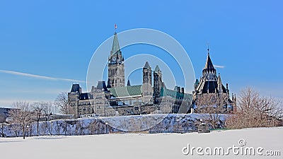 Gothic revival government buildings on Pariament hill, Ottawa, Canada. Editorial Stock Photo