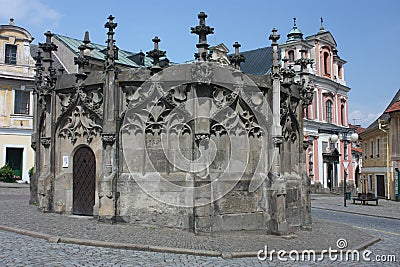 Gothic stone fountain in Kutna Hora Stock Photo