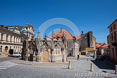 Gothic Stone Fountain in Kutna Hora Editorial Stock Photo