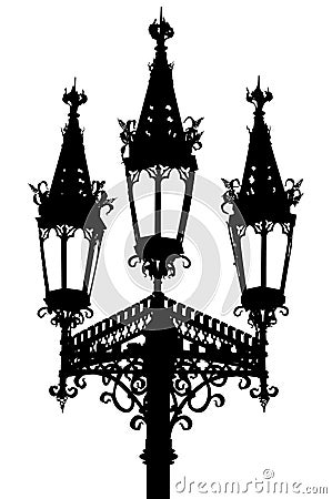 Gothic street lamp silhouette vector on white isolated background Vector Illustration