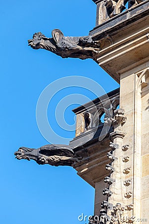 Gothic style Gargoyle on St Vitus' Cathedral, Prague Stock Photo