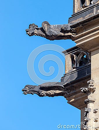 Gothic style Gargoyle on St Vitus' Cathedral, Prague Stock Photo