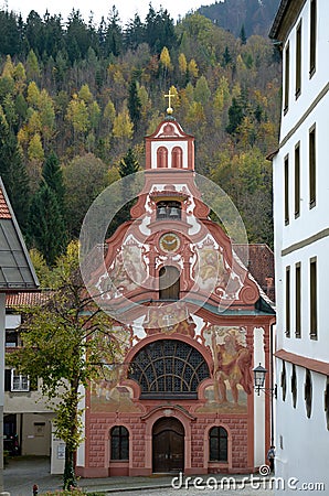 Gothic style white and red church Heilig Geist Spitalkirche in FÃ¼ssen Editorial Stock Photo