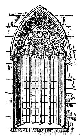 Gothic Style Window or Romanesque architecture, vintage engraving Vector Illustration