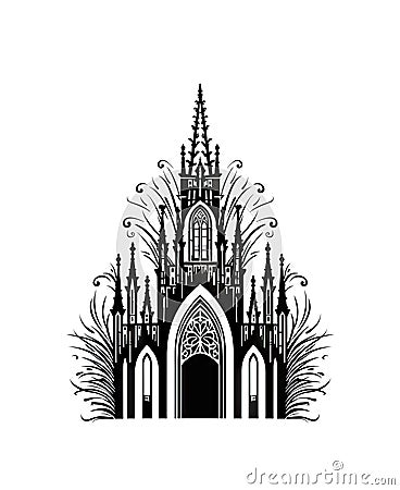 Gothic Temple Icon Isolated, Ancient Church Silhouette, Gothic Castle, Historical Architecture Minimal Design Stock Photo