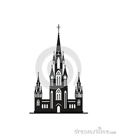 Gothic Temple Icon Isolated, Ancient Church Silhouette, Gothic Castle, Historical Architecture Minimal Design, Stock Photo