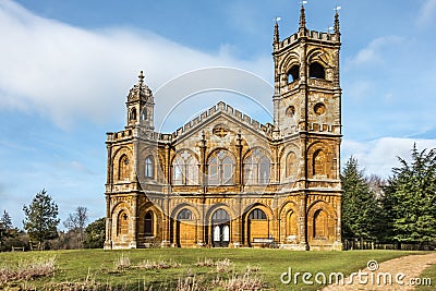 Gothic Temple in the village of Stowe Stock Photo