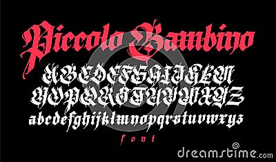 Gothic. Vector. Uppercase and lowercase white letters on a black background. Beautiful and stylish calligraphy. Vector Illustration