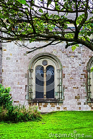 Gothic window detail of the mansion at Margam Park Stock Photo