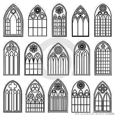 Gothic Window Silhouettes Vector Illustration