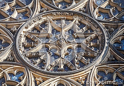 Gothic window of St.Vitus cathedral in Prague Stock Photo