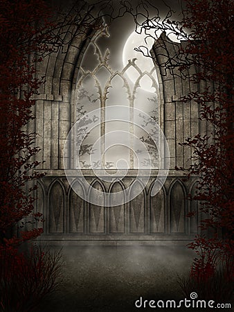 Gothic window with thorns Stock Photo