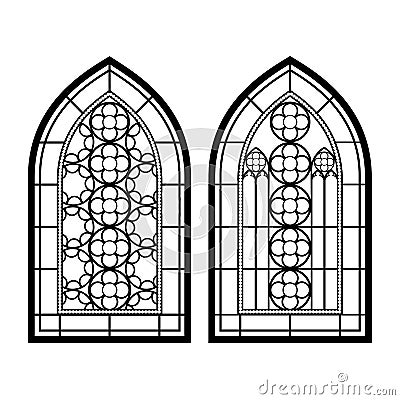 Gothic windows. Vintage frames. Church stained-glass windows Vector Illustration