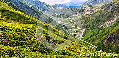 Gotthard pass road in the swiss Alps mountains, Switzerland Stock Photo