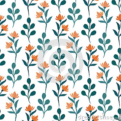 Gouache floral seamless pattern. Fashion painted background. Can be used for wrapping, textile, wallpaper and package Stock Photo