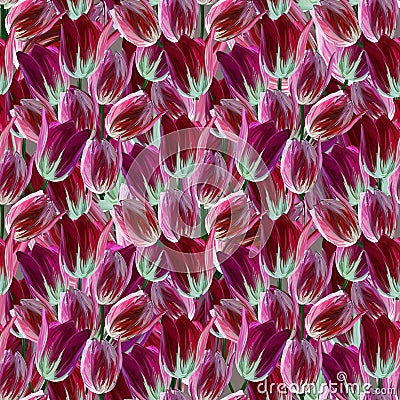 Gouache hand drawn pale pink tulip on gray backgrund seamless pattern for background, fabric, wrapping paper. Stock Stock Photo