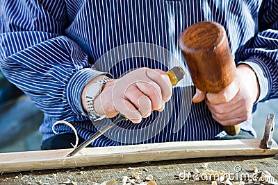 Gouge wood chisel carpenter tool. Stock Photo