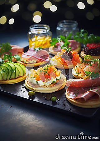 Gourmet Assorted Canape for festive dinner Stock Photo