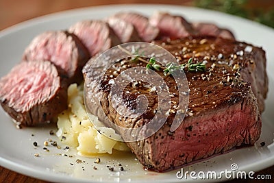 Gourmet Medium Rare Steak with Herbs and Spices Stock Photo