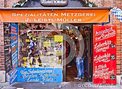 Gourmet butcher shop in Munich center Editorial Stock Photo