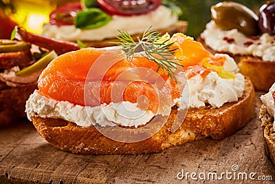 Gourmet canape with smoked salmon and dill Stock Photo