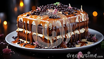 Gourmet chocolate dessert, fresh fruit slice, homemade sweet pie generated by AI Stock Photo