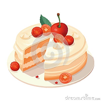 Gourmet dessert cake, sweet cherry candy Vector Illustration